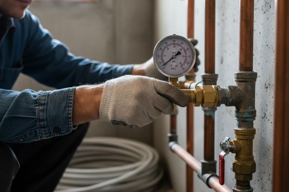 Pressure testing a repaired line during Water Line Repair in Pioneer